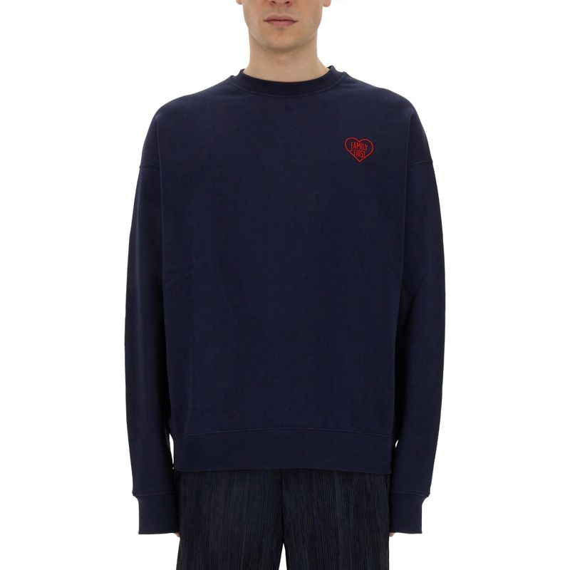 Family First Men Sweatshirt With Heart Embroidery